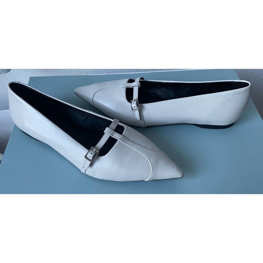 New Vagabond Shoemakers Hermine Pointed Toe T-Strap Flats in White Leather 38/8 - Picture 7 of 9